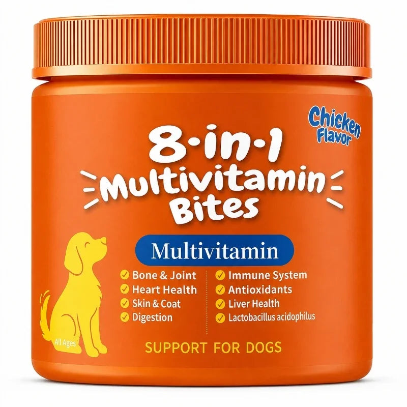 8-in-1 Multivitamin Bites for Dogs Chicken Flavor Joint Immune Skin Coat Digestive Support Daily Soft Chews