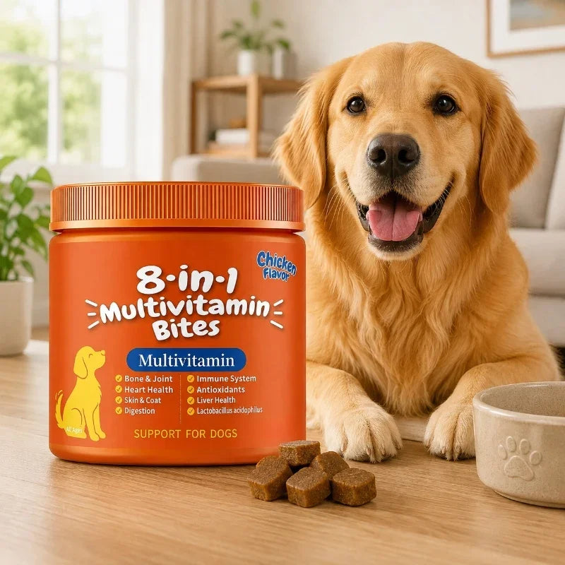 8-in-1 Multivitamin Bites for Dogs Chicken Flavor Joint Immune Skin Coat Digestive Support Daily Soft Chews